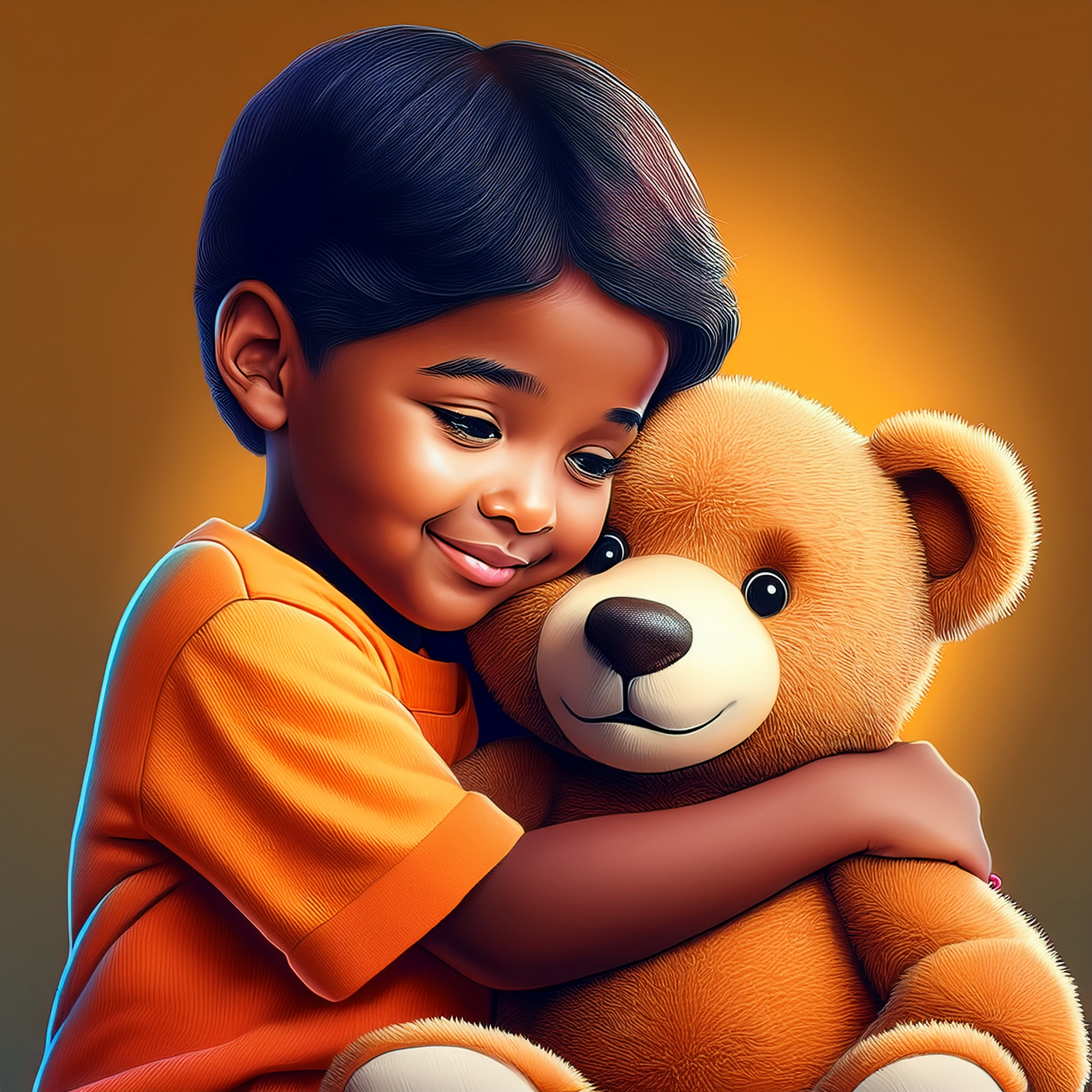Child hugging Teddy AI