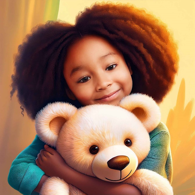Child embracing Teddy AI